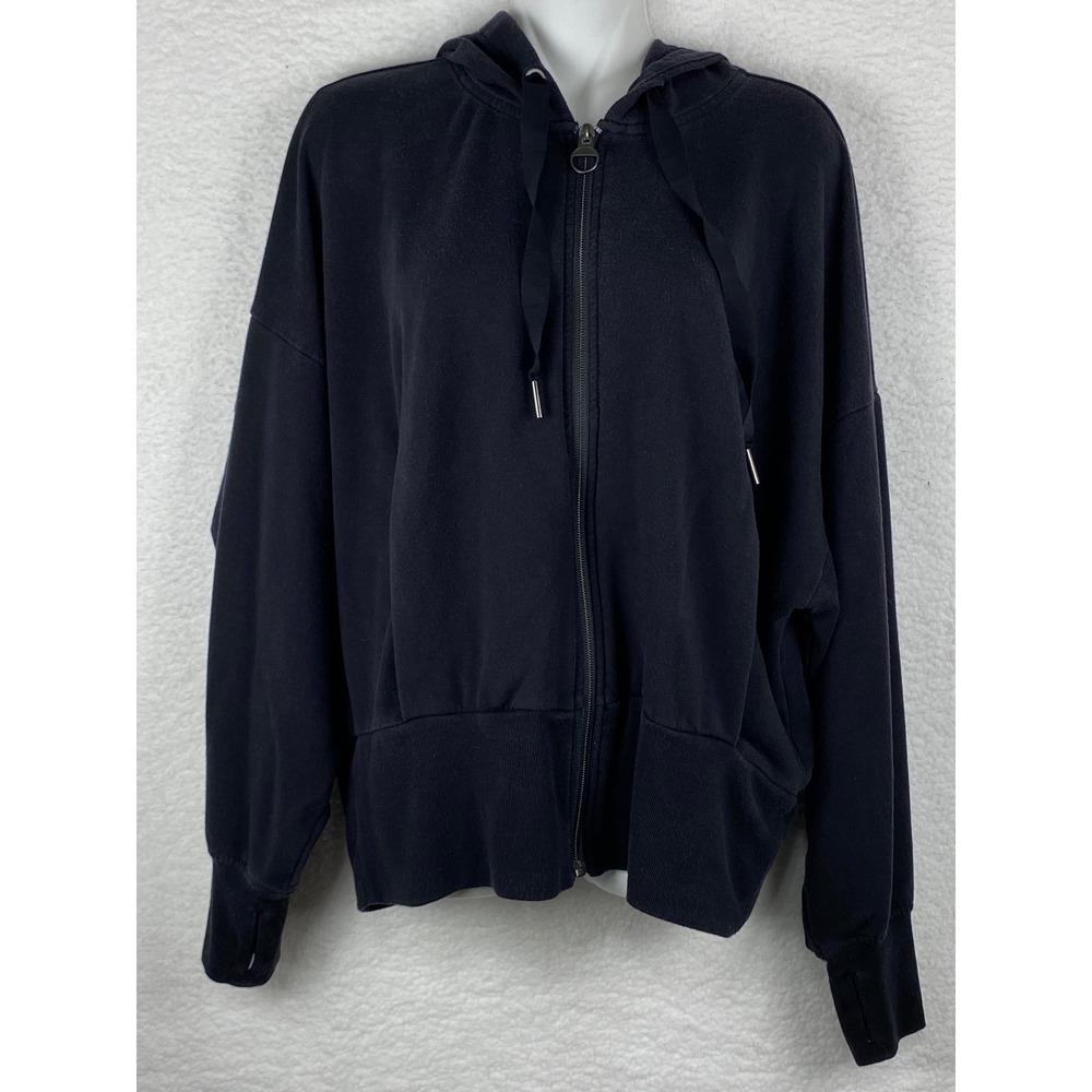 Athleta Black Tencel Blend Full Zip‎ Hoodie Sweatshirt Thumbholes Womens Large